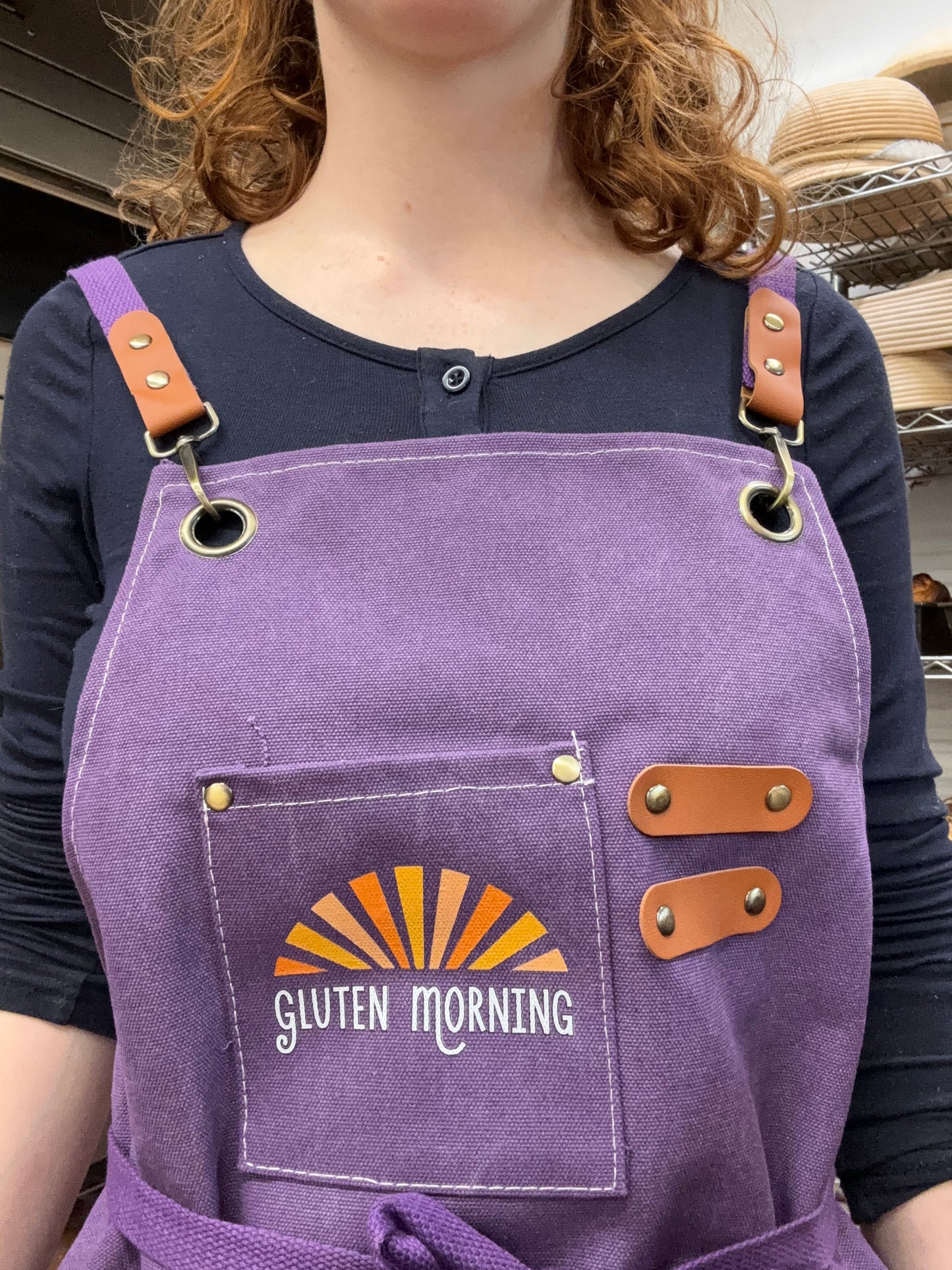 purple gluten morning apron
