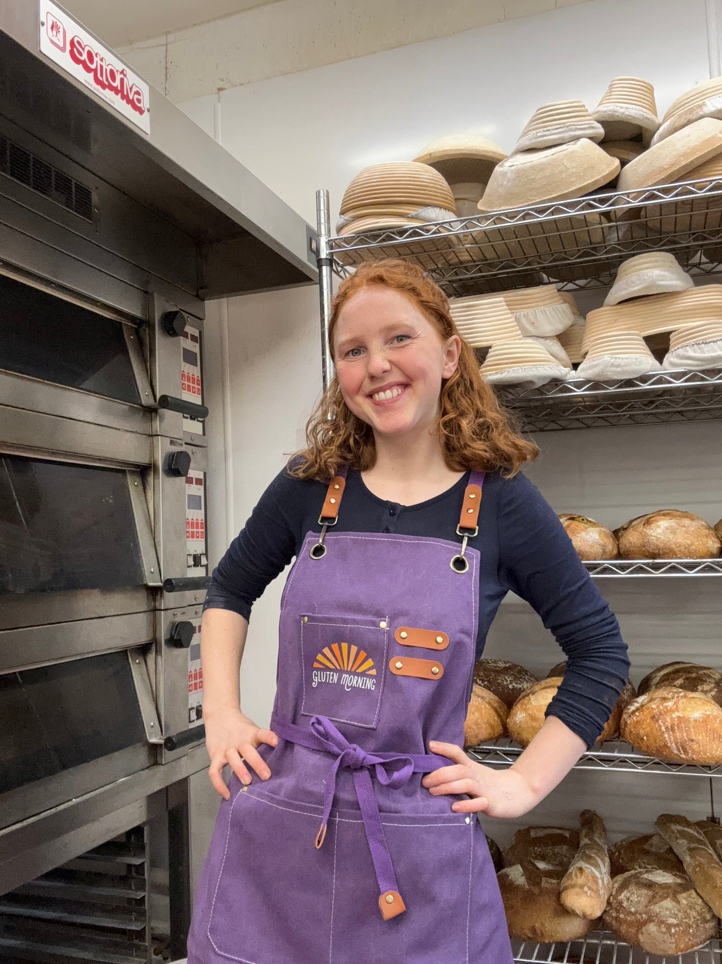 purple gluten morning apron