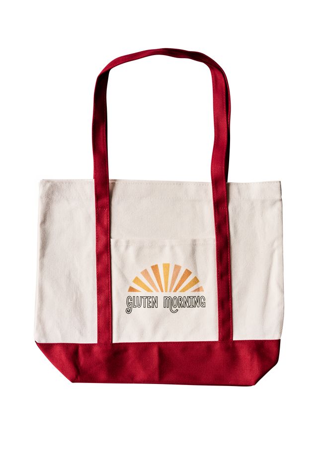Red tote canvas bag with front pocket